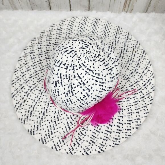 Wide Brim Floral Floppy Paper Sun Hat White & Black - Picture 8 of 8